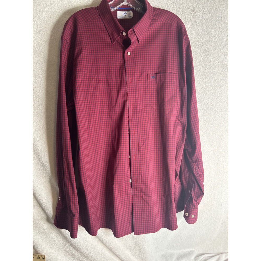 Southern Tide Mens XL Red Navy Micro Check Coolmax Button Down Shirt 11175
